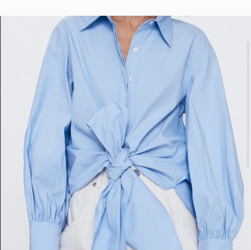 Zara Button Down Poplin Shirt Tie Front S - Picture 2 of 15